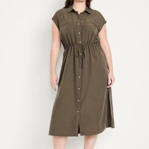 NWT Old Navy Waist-Defined Utility Midi Shirt Dress M Tall